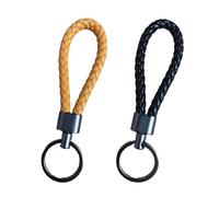 Mytayt Llavero Trenzado de Cuerda de Cuero para Llaves de Coche y Moto - 2 Piezas - Negro y Ocre 12cm
