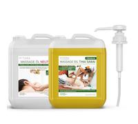 MyThaiMassage - Set de aceite de masaje 10L: Aceite de masaje 5L Neutral + Aceite de masaje 5L Thai Sabai - Incluido Contenedor de recipiente DIN 45