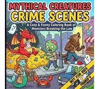Mythical Creatures Crime Scenes Coloring Book: A Funny & Cozy Mystery Coloring Book for Adults and Teens featuring 45 Bold and Easy Illustrations of Cute Monsters, Dragons, and Aliens Breaking the Law