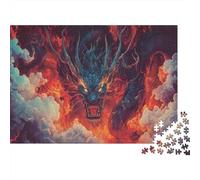 Mythical Dragon Fire 1000 Piezas Rompecabezas para Adultos Feroz Dragón de Fuego Emerge de Nubes de Tormenta Ardientes Desafiante Premium Grueso Resistente Vibrante Alivio Estrés 38x26cm/1000pcs