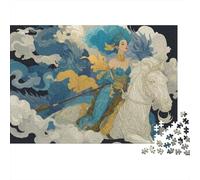 Mythical Warrior Queen 1000 Piezas Rompecabezas Noche Juego Adultos Diosa Cabalga Noble Caballo Blanco Entre Nubes Premium Resistente Vibrante Desafiante Difícil Alivio Estrés 38x26cm/1000pcs