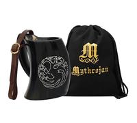 Mythorjan Viking Drinking Horn Mug 600 ml Beer Wine Soda Mead Ale Authentic Medieval Horn Tankard Engraved Dragon Head Design with Leather Strap & Free Canvas Bag