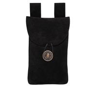 Mythrojan Bolsa de cinturón de Gamuza Medieval renacentista para Disfraz de Larp para recreación histórica, Cosplay, Accesorios de Escenario, Color Negro