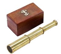 Mythrojan Brass Telescope 9" Pirate Spyglass with Wooden Box Nautical Gift Maritime Monocular Decorative Telescope with Glass Optics for Travellers, Adventure