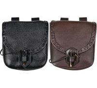 Mythrojan Cangurera de Cuero para la Edad Media, renacentista, Medieval, portátil, para Hombres y Mujeres, Bolsa renacentista para Cosplay, Larp, Paquete de Bolsa Negra y marrón, 8 x 7 Pulgadas