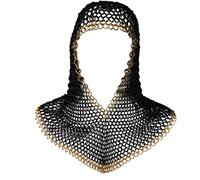 Mythrojan Chainmail Coif Armor Medieval Replica Armour Knight Renaissance Armor Chain Mail Hood with Brass Edges for Cosplay Reenactment Medieval Events Viking LARP 16 Gauge