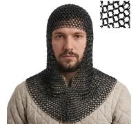Mythrojan Chainmail Coif Medieval Knight Renaissance Armor Chain Mail Hood Viking LARP 16 Gauge Warrior Knight Coif Armour Replica with 16 gauge Mild Steel for Reenactment, LARP, Events - Black