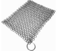 Mythrojan Chainmail Estropajo de acero inoxidable ideal para limpiar sartén de hierro fundido, wok, olla de cocina, plancha o caldero de hierro fundido - 20cm x 20cm