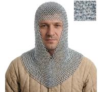 Mythrojan Cofia de Cota de Malla Medieval - Capucha de Acero Dulce Calibre 16 con Anillos de 10 mm - Réplica Vikinga para Recreación Histórica, LARP y Cosplay - Talla Grande