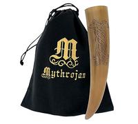 Mythrojan Cuerno tallado Viking Ravan auténtico vino vikingo/aguamiel, 400 ml, acabado pulido