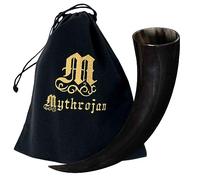 Mythrojan Cuerno vikingo nórdico medieval con bolsa de lona, cuerno natural 100% auténtico para beber cerveza, vino, whisky, hidromiel, cosplay, SCA, LARP, 250 ml
