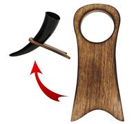 Mythrojan Estante de Madera Maciza para Cuerno de Beber, Soporte de Hidromiel Vikingo Medieval Hecho a Mano, Elegante Exhibición para Cuernos Vikingos - Acabado Natural