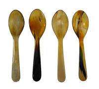 Mythrojan Juego de Cucharas de Cuerno Viking, Cucharas de Café 100% Auténtico, de Servicio Vintage para Cosplay, Recreación, Renacimiento, Renfaire, Regalo Único y Decoración - 4 Piezas