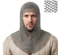 Mythrojan Medieval Chainmail Coif Hood 16 Gauge Stainless Steel Butted Viking Knight Chain Mail Armor for Knight, Viking, LARP, Cosplay, Renaissance Fairs, Reenactments - Silver, Large
