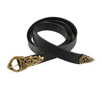 Mythrojan Medieval Leather Belt with Solid Brass Buckle Renaissance Genuine Leather Retro Belt for Renfair, LARP, Cosplay, Halloween - Black, 40 Inch Long