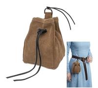 Mythrojan Riñonera medieval con cordón para cinturón, bolsa de piel de ante renacentista, bolso de cintura renacentista, accesorios para disfraces, joyas, monedero, marrón, 6.5 x 4.5 pulgadas