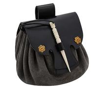 Mythrojan Riñonera medieval de cuero para cinturón LARP renacentista, Gris, 3.5", Bolsa pequeña medieval de cuero para cinturón