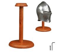 Mythrojan Soporte de casco de madera sólido medieval romano vikingo soporte de exhibición máscara de exhibición Templario espartano Cosplay Larp Knight Stand marrón - 13 Inch