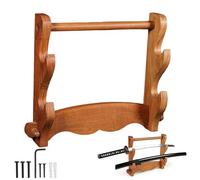 Mythrojan Sword Stand Katana Stand Medieval Wooden Sword Wall Mount Samurai Sword Display Stand Katana Sword Holder Gladiator Sword Wall Display Crusader Sword Stand for Display- Two Tier