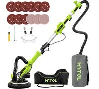 MYTOL Lijadora de paneles de yeso, lijadora eléctrica de 7.2A con recogida de polvo al aspiradora, 6 velocidades variables de 900 a 1800 rpm, luz LED, mango plegable y extensible, 9 papeles de lija y