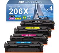 MYTONER Cartuchos de tóner 206X, Paquete de 4 Unidades de Alto Rendimiento (con Chip) compatibles con HP 206A 206X para Impresora Color Pro MFP M283fdw M283cdw M282nw Pro M255dw M255nw M283 M255 M282