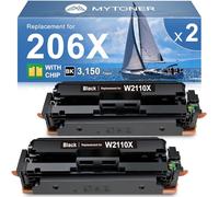 MYTONER Juego de cartuchos de tóner negro de alto rendimiento 206X (con CHIP) compatible con HP 206X 206A W2110X W2110A para impresora Color Pro M255dw MFP M283fdw M283cdw, Tinta Impresora, 2 unidades
