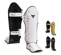 Mytra Fusion espinilleras Kick Boxing espinilleras MMA, Muay Thai espinillera - Shin Instep Protection para Kickboxing, Training, BJJ, Sparring, Boxing Gear y Artes Marciales (M, White)