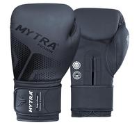 Mytra Fusion Guantes Boxeo Hombre y Mujer Guantes Boxeo Cuero Genuino Guantes Muay Thai para Boxeo Perforación MMA Entrenamiento y Entrenamiento 10, 12, 14, 16 oz Guantes de Boxeo (Black, 14-oz)