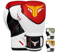 Mytra Fusion Guantes de boxeo - Guantes de entrenamiento MMA perfectos para punch, kickboxing, fitness, sparring, muay thai, entrenamiento y lucha (White/Red, 16-oz)