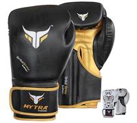 Mytra Fusion Guantes de Boxeo - Guantes de Entrenamiento MMA Punch, Kickboxing, Fitness, Sparring, Muay Thai, Entrenamiento y Lucha (Black/Gold, 10-oz)