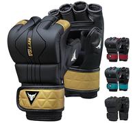 Mytra Fusion Guantes MMA con Palma Abierta ventilada Guantillas MMA Kickboxing, Grappling, Entrenamiento, Lucha en Jaula Guantes de Artes Marciales Mixtas (XL, Black/Gold)