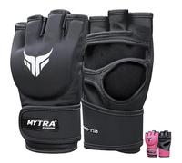 Mytra Fusion Guantes MMA Mujeres guantillas MMA para Kickboxing Muay Thai Training Cage Fighting y Mixed Martial Arts Grappling Guantes (Black, S)