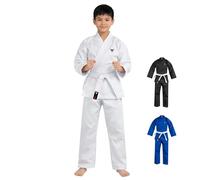 Mytra Fusion Karate Gi Infantil con Cinturón - Traje de Entrenamiento de Artes Marciales 200 g para Niños y Niñas - Uniforme de Karate para Estudiantes (Blanco, 000/110)