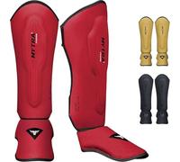 Mytra Fusion MMA Kick Boxing Shin Guards, Muay Thai Shin Instep Protection Contiene parastinchi per Kickboxing, Allenamento, BJJ, Sparring, Boxe e Arti Marziali Gear (L, Maroon)