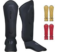 Mytra Fusion MMA Kick Boxing Shin Guards, Muay Thai Shin Instep Protection Contiene parastinchi per Kickboxing, Allenamento, BJJ, Sparring, Boxe e Arti Marziali Gear (Black, M)