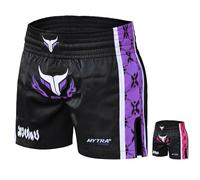 Mytra Fusion Pantalones Muay Thai Mujer Pantalones Kick Boxing, Pantalon Boxeo Mujer Muay Thai Shorts para Boxeo, puñetazos, Grappling y Entrenamiento de Artes Marciales (Black/Purple, M)