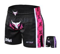 Mytra Fusion Pantalones Muay Thai Mujer Pantalones Kick Boxing, Pantalon Boxeo Mujer Muay Thai Shorts para Boxeo, puñetazos, Grappling y Entrenamiento de Artes Marciales (Black/Pink, XL)