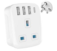 MyTravelPal Adaptador de viaje del Reino Unido a la India con USB-C | Normas de seguridad del Reino Unido | Adaptador de enchufe indio tipo D para India, Sri Lanka, Nepal