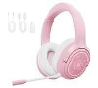 Mytrix Sakura - Auriculares inalámbricos para videojuegos para PC, PS4, PS5, Mac, Switch, sonido envolvente, 50 mm, 2,4 GHz y Bluetooth, auriculares para videojuegos, color rosa