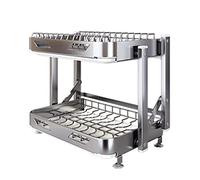 MYUYEE 304 Stainless Steel 3 Tier Foldable Dish Rack with Drain Board Utensil Holder & Cutting Board Holder Rustproof Kitchen Dish Drainer For Efficient Dryi(2 Capas 42X35Cm-A)