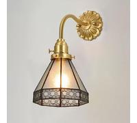 MYUYEE Applique Da Parete In Vetro Colorato, Lampade Da Parete Vintage In Ottone Lucido con Interruttore Rotante, Applique Da Parete Retrò In Rame Antico per Ristorante.(F)