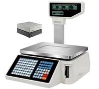 MYUYEE Balanza Digital Comercial con Impresora Térmica De Etiquetas, Pantalla LCD De Doble Cara, Báscula Electrónica para Comercio Minorista De Alimentos.(Máquina + Caja Registradora)