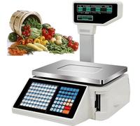 MYUYEE Balanza Digital Comercial con Impresora Térmica De Etiquetas, Pantalla LCD De Doble Cara, Báscula Electrónica para Comercio Minorista De Alimentos.(Máquina)