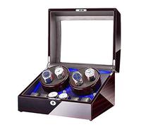 MYUYEE Caja Enrolladora De Relojes para 4 Relojes Automáticos + 6 Compartimentos De Almacenamiento con Luz Led Azul, Acabado En Pintura Piano, Doble Fuente De Alimenta(EA)