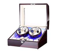 MYUYEE Caja Enrolladora De Relojes para 4 Relojes Automáticos + 6 Compartimentos De Almacenamiento con Luz Led Azul, Acabado En Pintura Piano, Doble Fuente De Alimenta(Automóvil Club Británico)