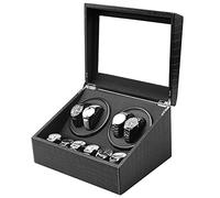 MYUYEE Cajas para Relojes Caja Enrollable Automática con 4 Posiciones para Relojes Y 6 Compartimentos De Exhibición para Relojes De Hombre Y Mujer, Fibra De Carbono(Patrón De Cocodrilo-A)