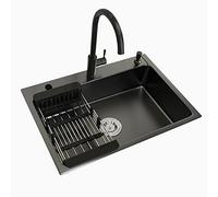 MYUYEE Fregadero de Cocina de una Sola cubeta de Acero Inoxidable de Esquina Redonda de Radio Estrecho Negro Calibre 16 R10 de empotrar de un Solo Seno,B-50 cm/19,68 Pulgadas