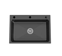 MYUYEE Fregadero de Cocina de una Sola cubeta de Acero Inoxidable de Esquina Redonda de Radio Estrecho Negro Calibre 16 R10 de empotrar de un Solo Seno,A-50 cm/19,68 Pulgadas