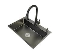MYUYEE Fregadero de Cocina de una Sola cubeta de Acero Inoxidable de Esquina Redonda de Radio Estrecho Negro Calibre 16 R10 de empotrar de un Solo Seno,D-50 cm/19,68 Pulgadas