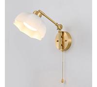 MYUYEE Lampada Da Parete Regolabile In Ottone con Braccio Orientabile E Interruttore A Tirante, Lampada Da Parete Girevole In Vetro con Finitura In Ottone Spazzolato, Attac